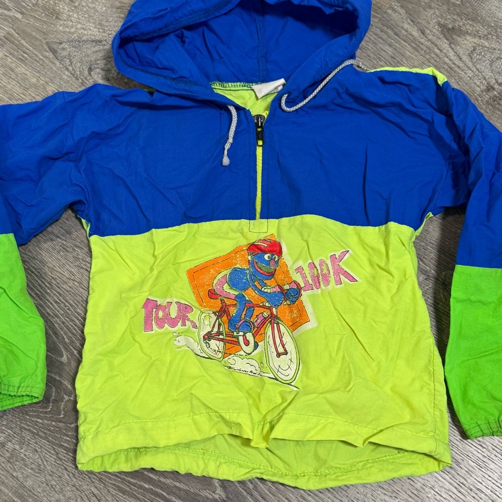 Vintage Sesame Street windbreaker pullover Grover Bicycle Tour 100k toddler